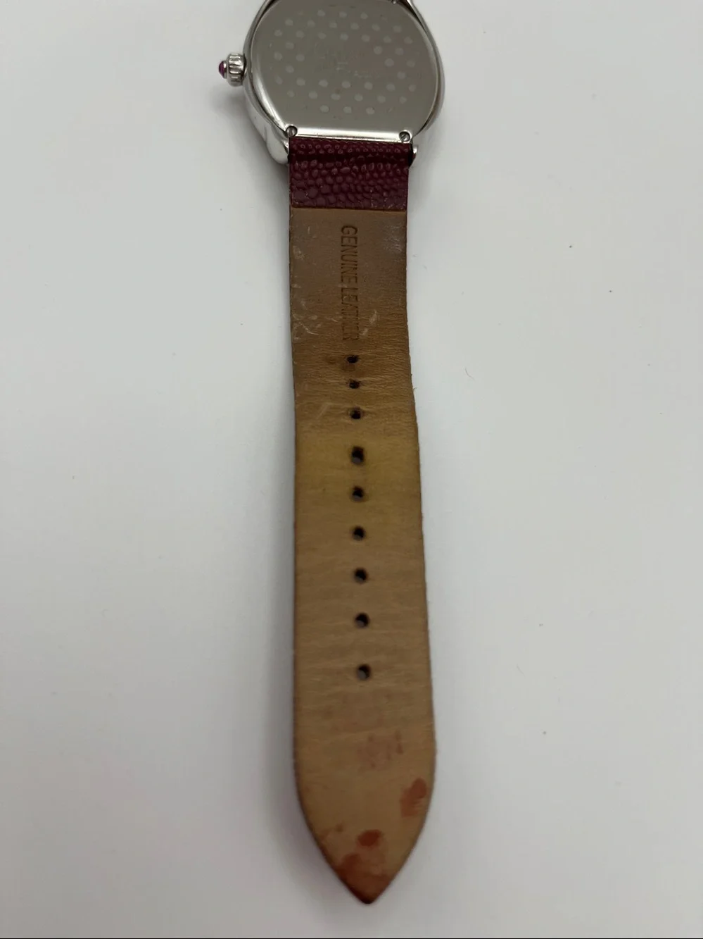 Women's Burgundy Leather Strap Crystal-Trim Watch